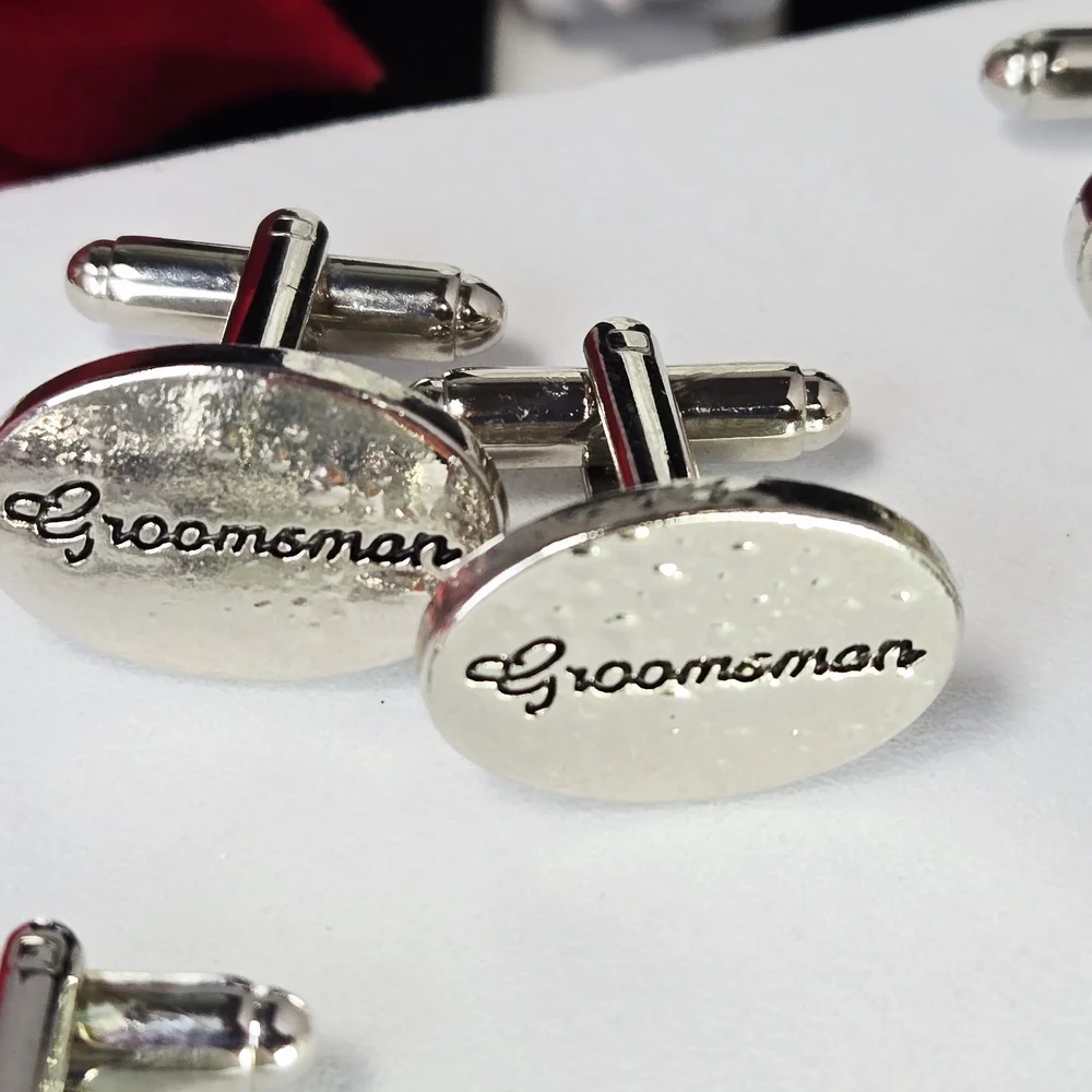Bridal Wedding Party Cufflinks Set Groom Best Man Groomsmen Silver Oval Formal